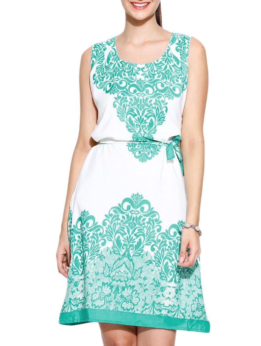 sea green printed belted dress - 12186224 - Zoom Image - 1