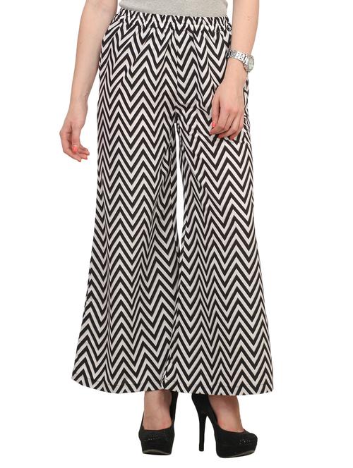 black viscose zig zag printed palazzo - 12204699 - Standard Image - 1