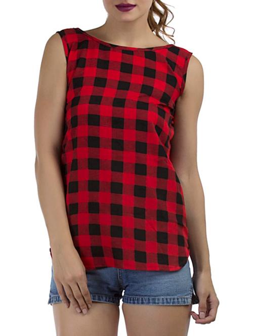 red polycrepe straight top - 12205221 - Standard Image - 1
