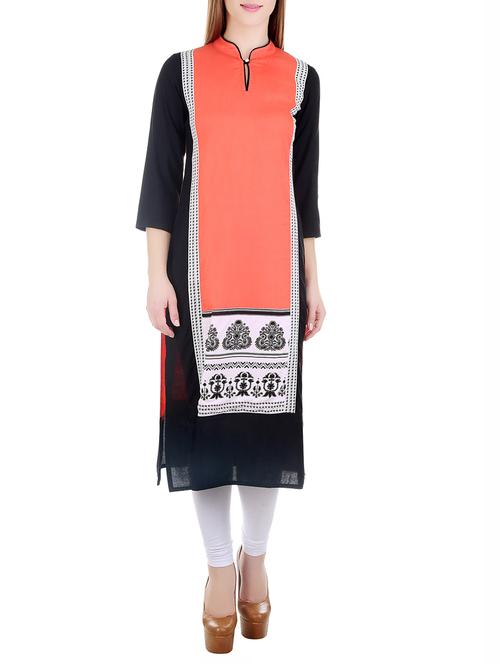 peach viscose straight kurta - 12206076 - Standard Image - 1