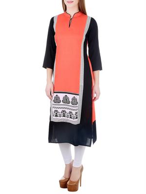 peach viscose straight kurta - 12206076 - Standard Image - 2
