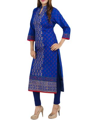 blue cotton straight kurta - 12206702 - Standard Image - 2