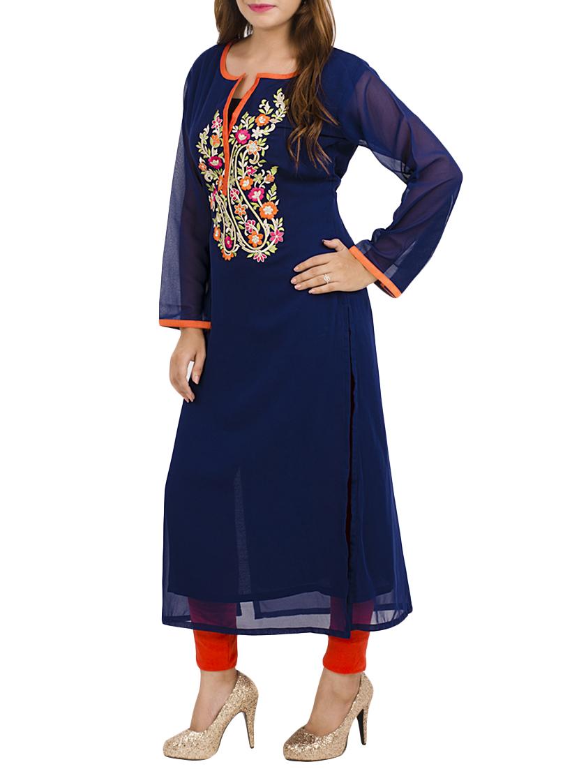 embroidered straight kurta - 12206704 - Zoom Image - 2