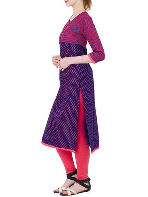 purple cotton straight kurta - 12206706 - Standard Image - 2