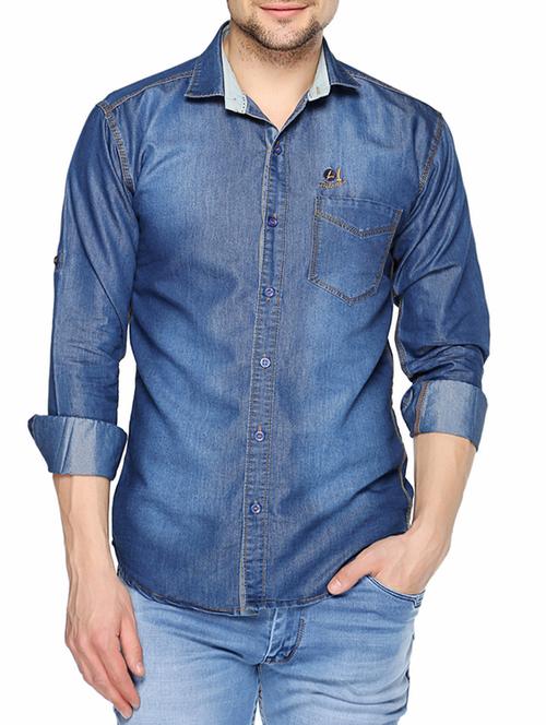 blue denim casual shirt - 12208461 - Very Small Image - 1