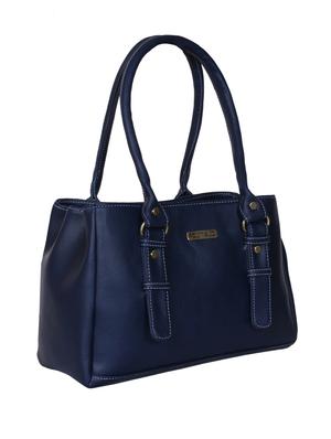 solid navy blue faux leather handbag - 1220946 - Standard Image - 2