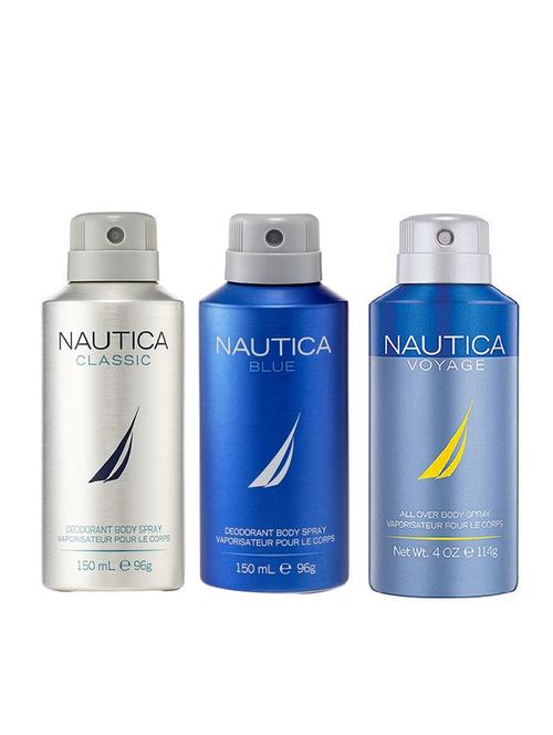 nautica classic, blue and voyage deodorant body sprays for men (set of 3 x 150 ml) - 12211439 - Standard Image - 1
