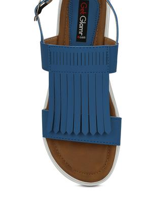 blue faux leather flat forms sandals - 12211691 - Standard Image - 5