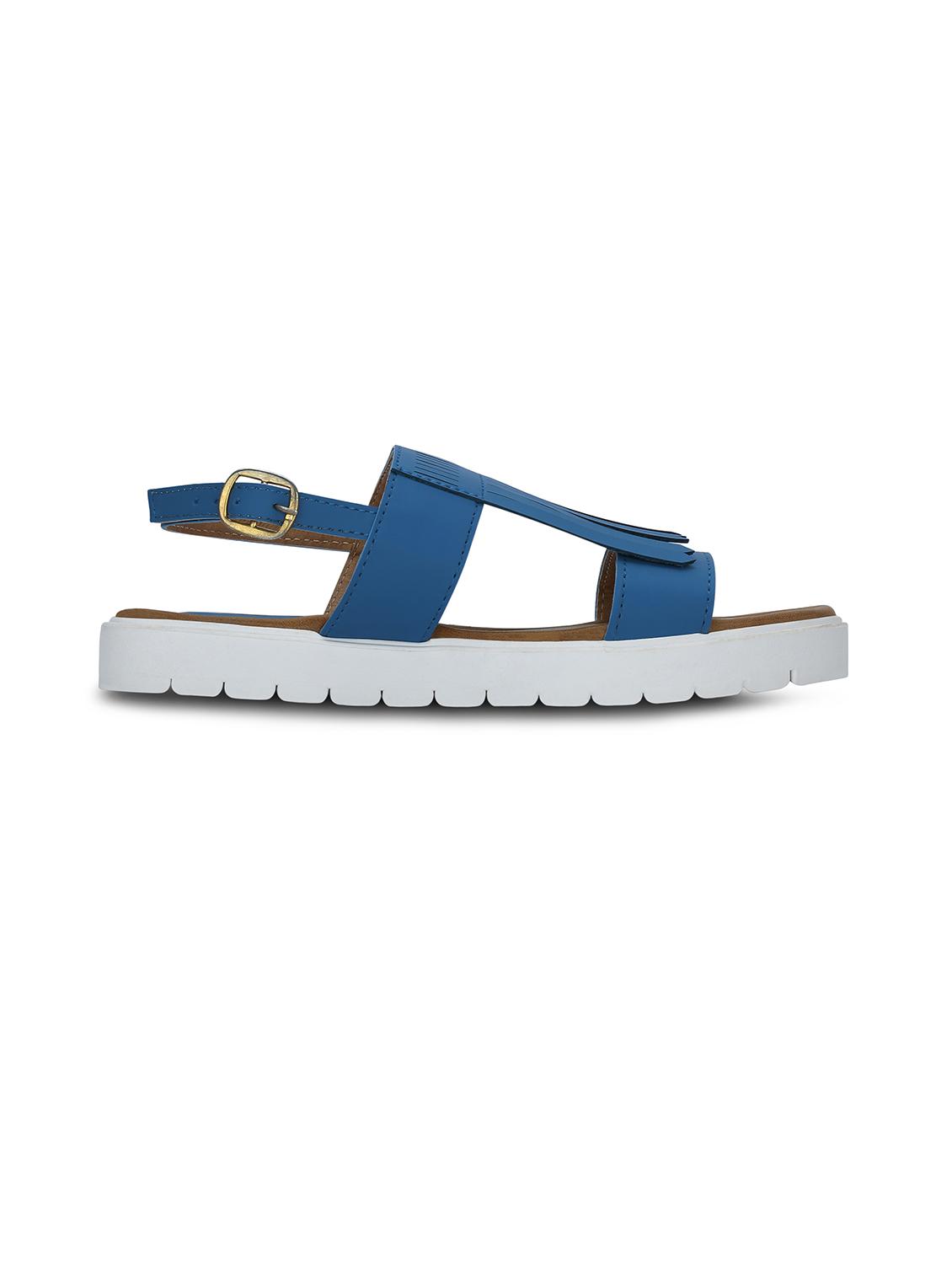blue faux leather flat forms sandals - 12211691 - Zoom Image - 2