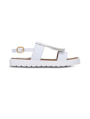 white faux leather flat forms sandals - 12211693 -  Standard Image - 1