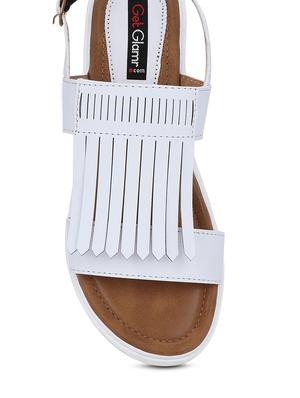 white faux leather flat forms sandals - 12211693 - Standard Image - 5