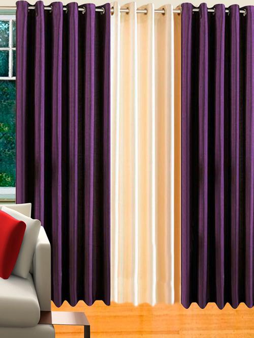 purple & cream set of 3 door curtains - 12212383 - Standard Image - 1