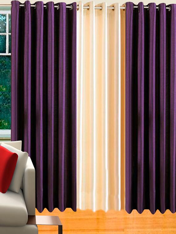 purple & cream set of 3 door curtains - 12212383 - Zoom Image - 1