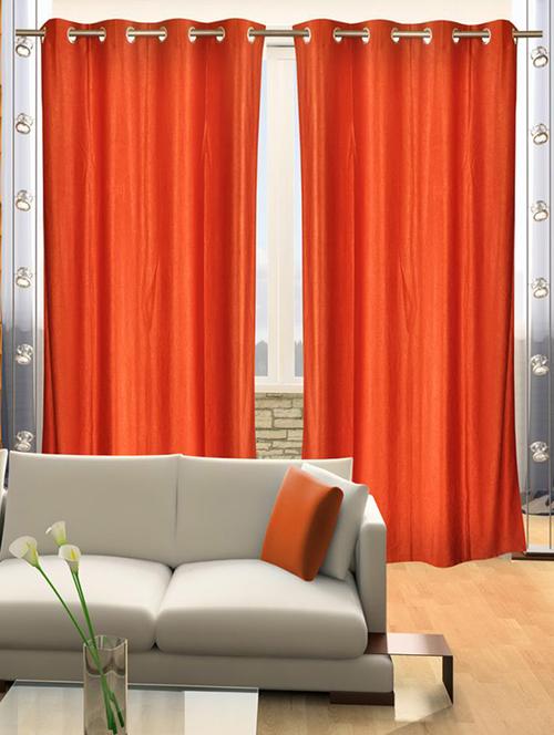 plain orange set of 2 door curtains - 12212566 - Standard Image - 1