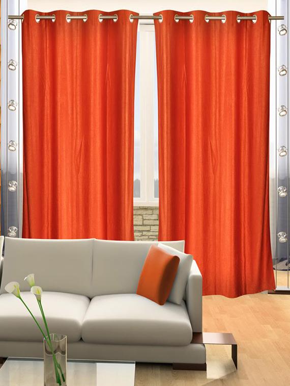 plain orange set of 2 door curtains - 12212566 - Zoom Image - 1