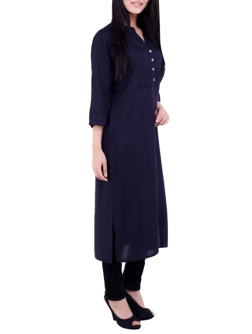 blue rayon straight kurta - 12215117 - Zoom Image - 2