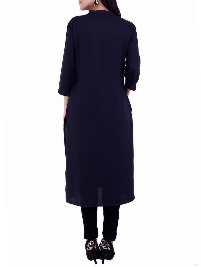 blue rayon straight kurta - 12215117 - Zoom Image - 3