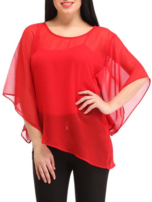 cape sleeved sheer top - 12220442 - Standard Image - 1
