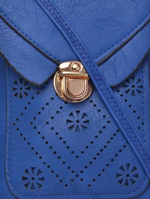blue leatherette cutwork sling bag - 12220993 - Standard Image - 4