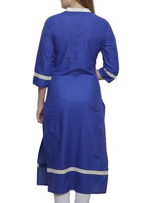 blue cotton embroidered straight kurta - 12221537 - Standard Image - 3