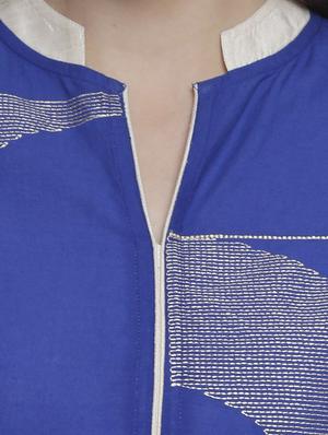 blue cotton embroidered straight kurta - 12221537 - Standard Image - 4