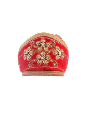 red silk hand embroidered mojaris - 12221678 - Standard Image - 4