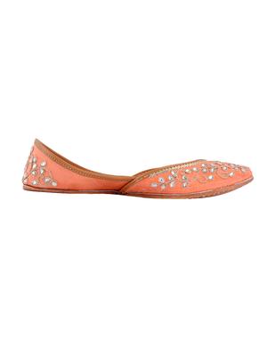 peach silk hand embroidered mojaris - 12221681 - Standard Image - 2