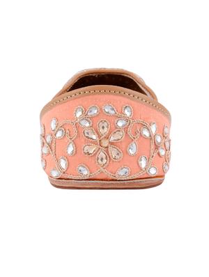 peach silk hand embroidered mojaris - 12221681 - Standard Image - 3