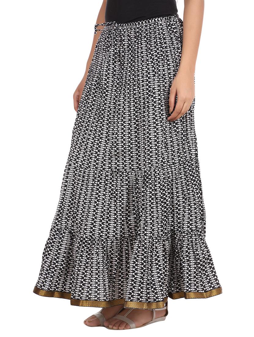 black cotton flared long skirt - 12239785 - Zoom Image - 2