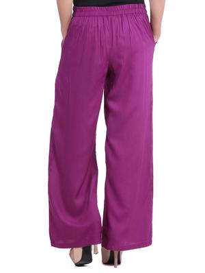 purple viscose palazzos - 12240840 - Standard Image - 3