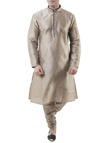 taupe silk blend kurta pyjama set - 12244221 - Very Small Image - 1