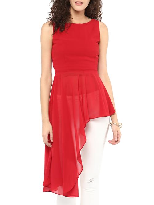red georgette asymmetric tunic - 12245957 - Standard Image - 1