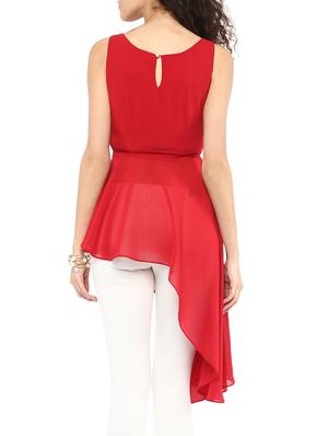 red georgette asymmetric tunic - 12245957 - Standard Image - 3