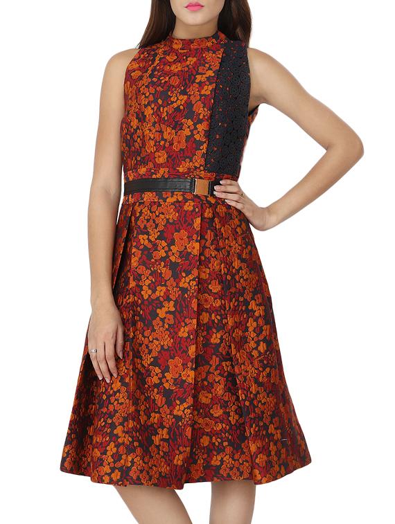 orange floral fit & flare dress - 12249003 - Zoom Image - 1
