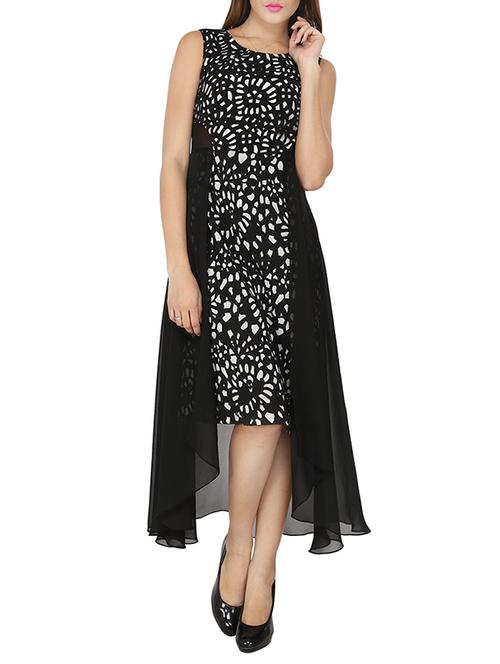black printed high low dress - 12249017 - Standard Image - 1