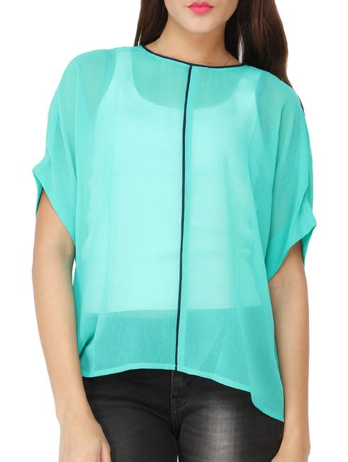 contrast piping detail sheer top - 12249064 - Standard Image - 1