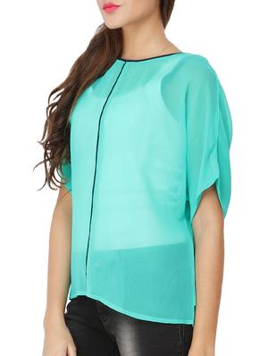contrast piping detail sheer top - 12249064 - Standard Image - 2