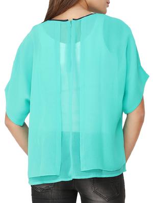 contrast piping detail sheer top - 12249064 - Standard Image - 3