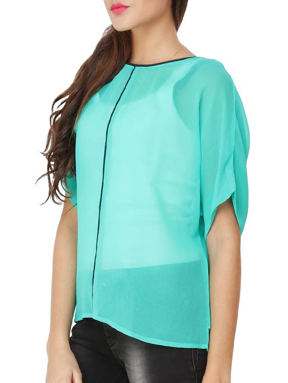 contrast piping detail sheer top - 12249064 - Zoom Image - 2