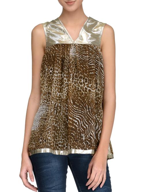 green animal printed chiffon regular top - 12250751 - Standard Image - 1