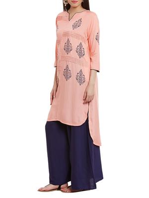 high low block print kurta - 12251066 - Standard Image - 2