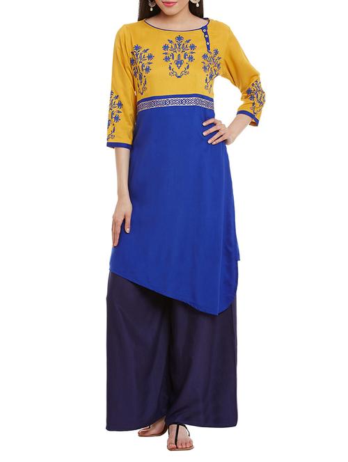 asymmetric block print kurta - 12251075 - Standard Image - 1