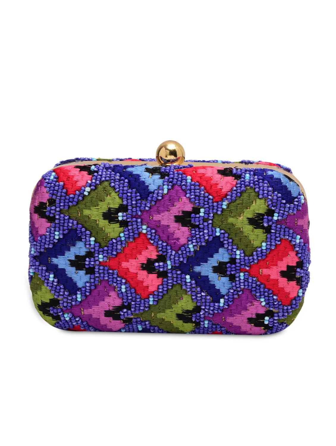 blue silk, metal alloy clutch - 1225279 - Zoom Image - 1