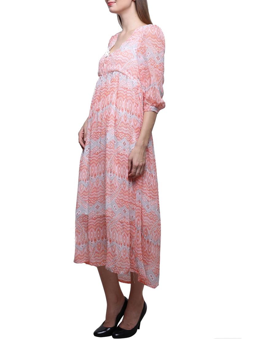 peach printed chiffon dress - 12253681 - Zoom Image - 2