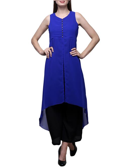 blue georgette highlow kurta - 12253726 - Standard Image - 1