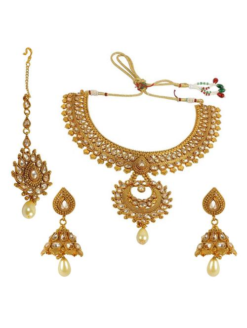 gold metal bridal necklace set - 12261512 - Standard Image - 1