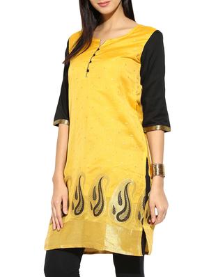 yellow chanderi straight kurta - 12265112 - Standard Image - 2