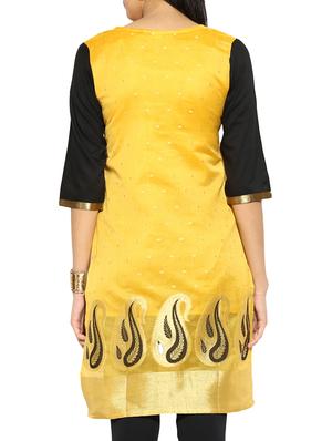yellow chanderi straight kurta - 12265112 - Standard Image - 3
