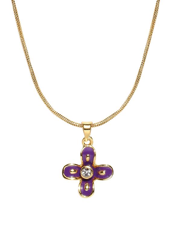golden peacock gold plated purple floral shaped women chain pendant - 12266408 - Zoom Image - 1