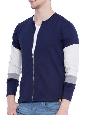 blue color block casual jacket - 12268729 - Standard Image - 2